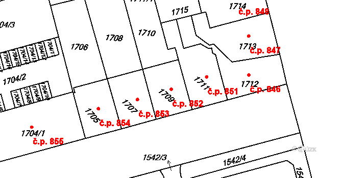 Veveří 852, Brno na parcele st. 1709 v KÚ Veveří, Katastrální mapa