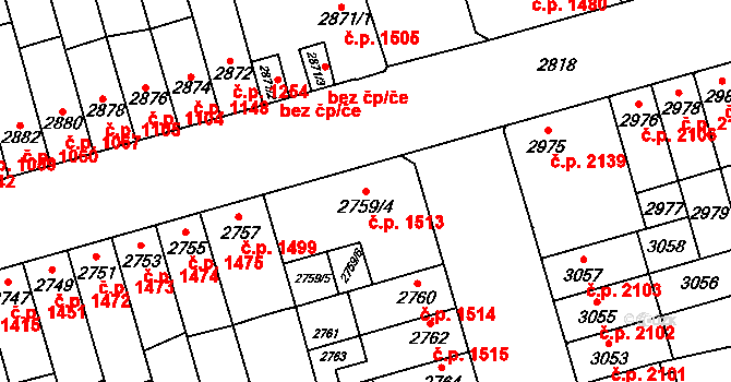Židenice 1513, Brno na parcele st. 2759/4 v KÚ Židenice, Katastrální mapa