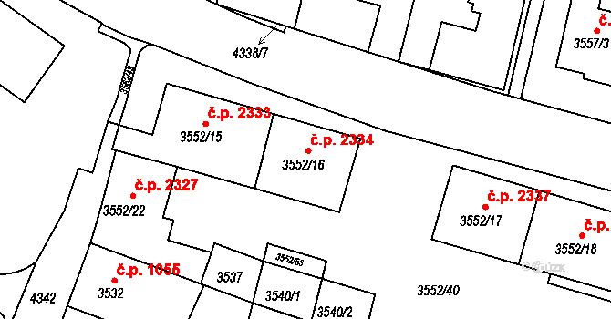 Teplice 2334 na parcele st. 3552/16 v KÚ Teplice, Katastrální mapa