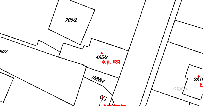 Litovel 133 na parcele st. 485/2 v KÚ Litovel, Katastrální mapa