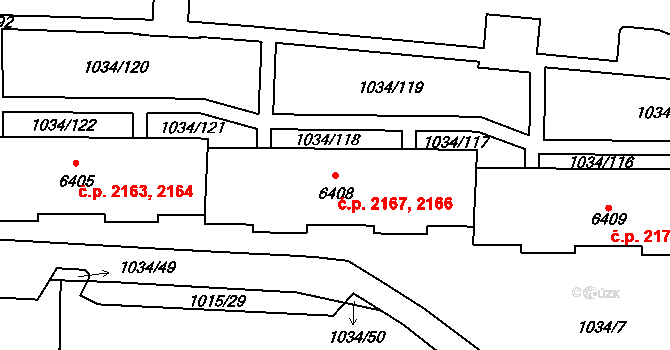Cheb 2166,2167 na parcele st. 6408 v KÚ Cheb, Katastrální mapa
