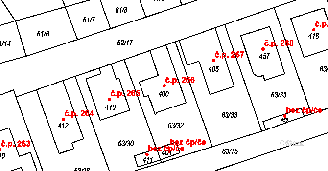 Luštěnice 266 na parcele st. 400 v KÚ Luštěnice, Katastrální mapa