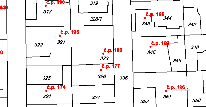 Běchovice 180, Praha na parcele st. 323 v KÚ Běchovice, Katastrální mapa