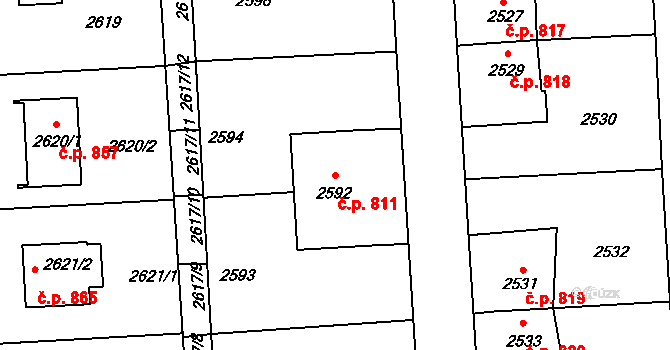 Sedlčany 811 na parcele st. 2592 v KÚ Sedlčany, Katastrální mapa