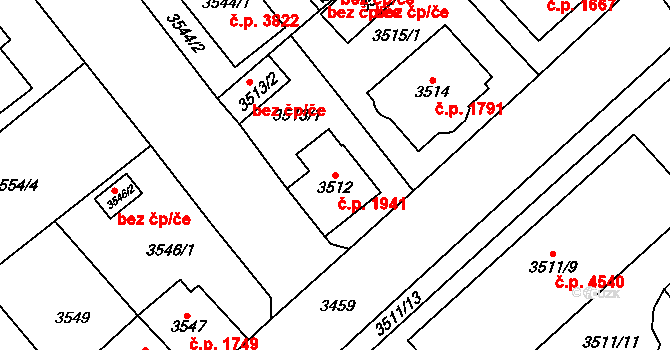 Chomutov 1941 na parcele st. 3512 v KÚ Chomutov I, Katastrální mapa