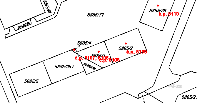 Chomutov 5108 na parcele st. 5885/3 v KÚ Chomutov I, Katastrální mapa