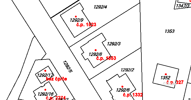 Bolevec 1553, Plzeň na parcele st. 1292/8 v KÚ Bolevec, Katastrální mapa