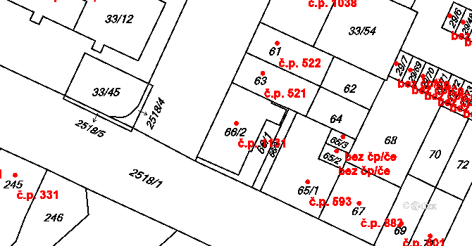 Doubravka 1131, Plzeň na parcele st. 66/2 v KÚ Doubravka, Katastrální mapa