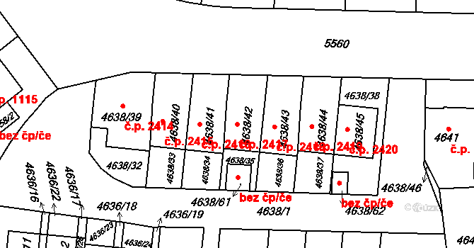 Východní Předměstí 2417, Plzeň na parcele st. 4638/42 v KÚ Plzeň, Katastrální mapa