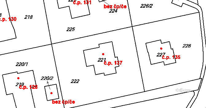 Dolní Datyně 137, Havířov na parcele st. 221 v KÚ Dolní Datyně, Katastrální mapa