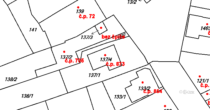 Černice 873, Plzeň na parcele st. 137/4 v KÚ Černice, Katastrální mapa