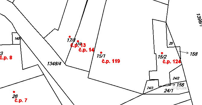 Radonice nad Ohří 119, Peruc na parcele st. 15/1 v KÚ Radonice nad Ohří, Katastrální mapa