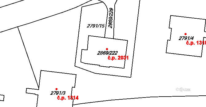 Krč 2031, Praha na parcele st. 2869/222 v KÚ Krč, Katastrální mapa