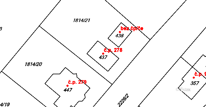 Bílý Kostel nad Nisou 278 na parcele st. 437 v KÚ Bílý Kostel nad Nisou, Katastrální mapa