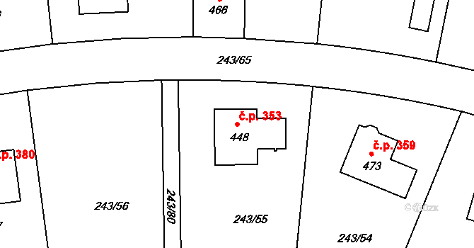 Braškov 353 na parcele st. 448 v KÚ Braškov, Katastrální mapa