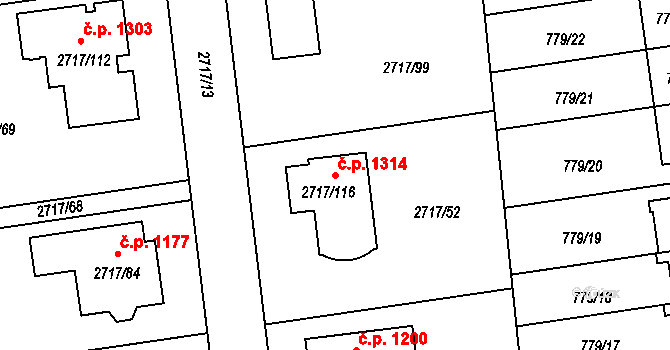 Kylešovice 1314, Opava na parcele st. 2717/116 v KÚ Kylešovice, Katastrální mapa