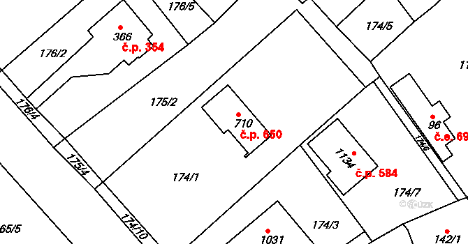 Šťáhlavy 650 na parcele st. 710 v KÚ Šťáhlavy, Katastrální mapa