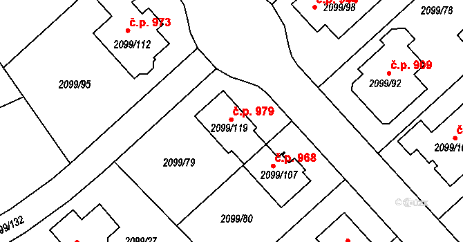 Lužice 979 na parcele st. 2099/119 v KÚ Lužice u Hodonína, Katastrální mapa