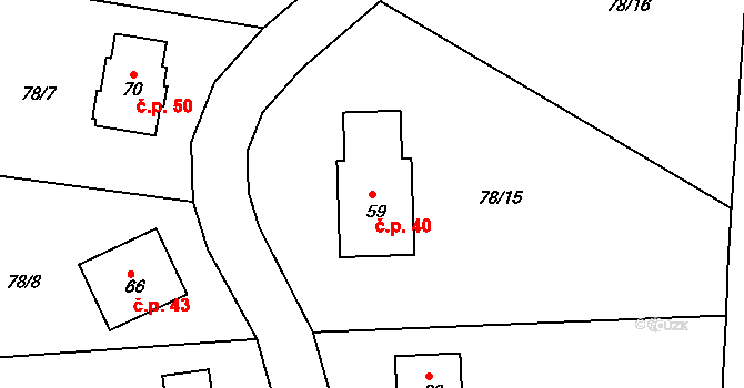 Kardavec 40, Hluboš na parcele st. 59 v KÚ Kardavec, Katastrální mapa