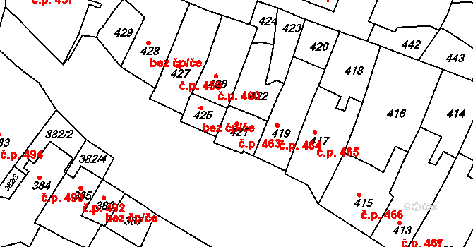 Jemnice 463 na parcele st. 421 v KÚ Jemnice, Katastrální mapa