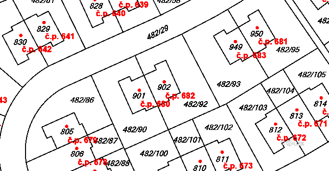 Nehvizdy 682 na parcele st. 902 v KÚ Nehvizdy, Katastrální mapa