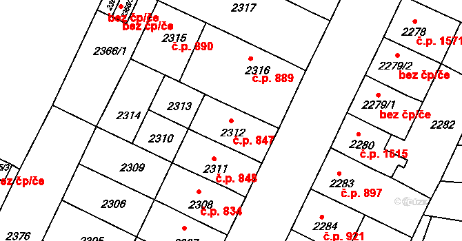 Předměstí 847, Litoměřice na parcele st. 2312 v KÚ Litoměřice, Katastrální mapa