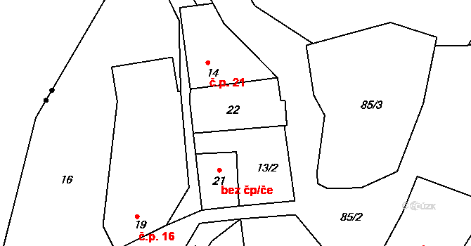 Střížkov 21, Struhařov na parcele st. 14 v KÚ Střížkov u Bořeňovic, Katastrální mapa