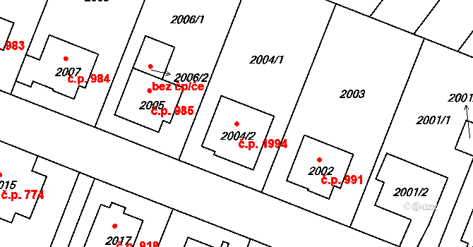 Benešov 1994 na parcele st. 2004/2 v KÚ Benešov u Prahy, Katastrální mapa