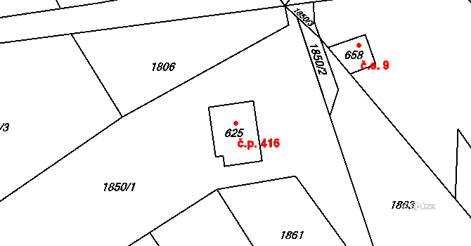 Čerčany 416 na parcele st. 625 v KÚ Čerčany, Katastrální mapa