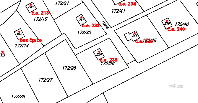 Heroltice 238 na parcele st. 254 v KÚ Heroltice u Tišnova, Katastrální mapa