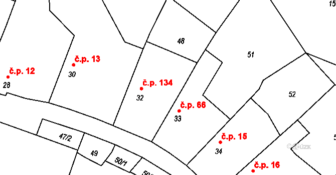 Domašín 134, Vlašim na parcele st. 32 v KÚ Domašín, Katastrální mapa