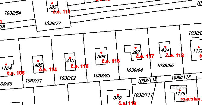 Vlčková 116 na parcele st. 396 v KÚ Vlčková, Katastrální mapa