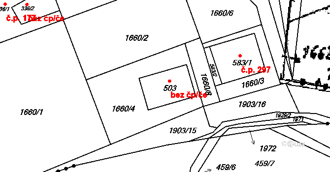 Bohuslavice u Zlína 280 na parcele st. 503 v KÚ Bohuslavice u Zlína, Katastrální mapa
