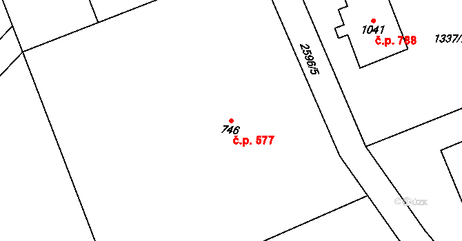 Tlumačov 577 na parcele st. 746 v KÚ Tlumačov na Moravě, Katastrální mapa
