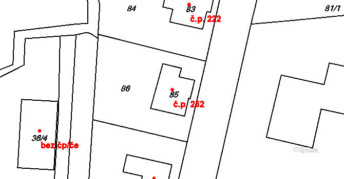 Zádveřice 252, Zádveřice-Raková na parcele st. 85 v KÚ Zádveřice, Katastrální mapa