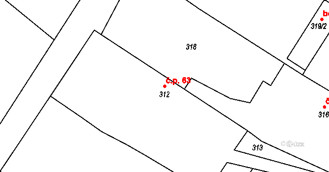 Dolní Ves 63, Fryšták na parcele st. 312 v KÚ Dolní Ves, Katastrální mapa