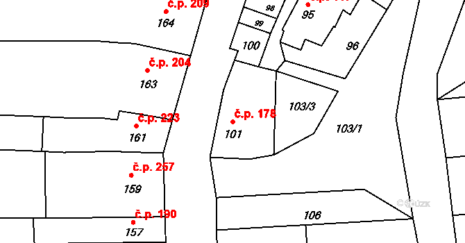 Hodějice 178 na parcele st. 101 v KÚ Hodějice, Katastrální mapa