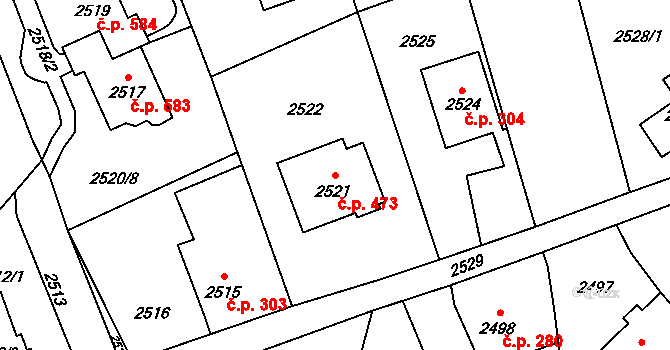 Jaktař 473, Opava na parcele st. 2521 v KÚ Jaktař, Katastrální mapa