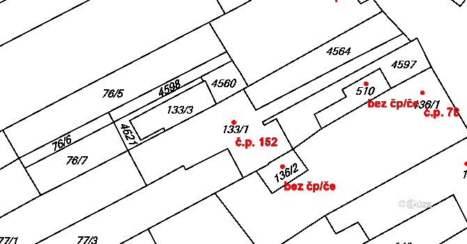 Mistřice 152 na parcele st. 133/1 v KÚ Mistřice I, Katastrální mapa