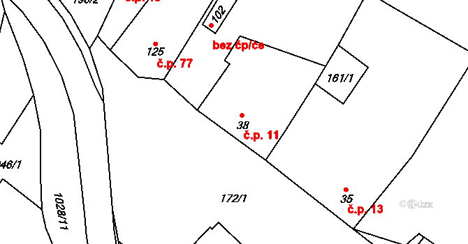 Svárov 11 na parcele st. 38 v KÚ Svárov u Uherského Hradiště, Katastrální mapa