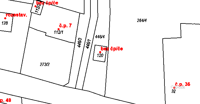 Němčovice 48104183 na parcele st. 120 v KÚ Němčovice, Katastrální mapa