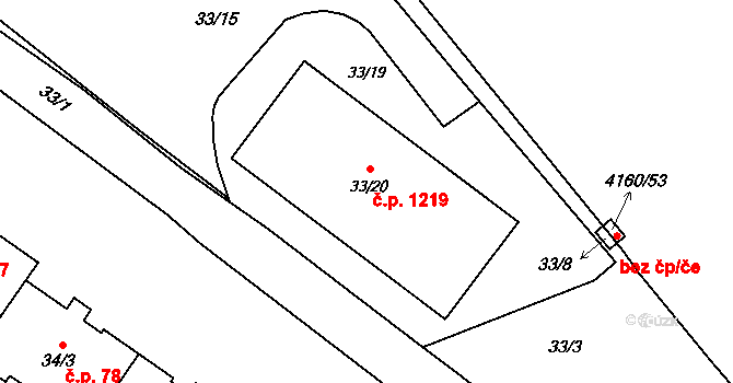 Jablunkov 1219 na parcele st. 33/20 v KÚ Jablunkov, Katastrální mapa