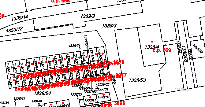 Prostřední Suchá 3076, Havířov na parcele st. 1338/37 v KÚ Prostřední Suchá, Katastrální mapa