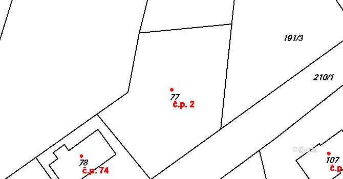 Vyžice 2 na parcele st. 77 v KÚ Vyžice, Katastrální mapa