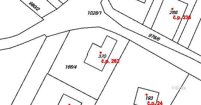 Čimelice 262 na parcele st. 370 v KÚ Čimelice, Katastrální mapa