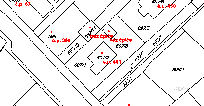 Choceňské Předměstí 481, Vysoké Mýto na parcele st. 697/9 v KÚ Vysoké Mýto, Katastrální mapa