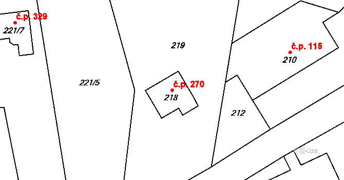 Dolní Žukov 270, Český Těšín na parcele st. 218 v KÚ Dolní Žukov, Katastrální mapa