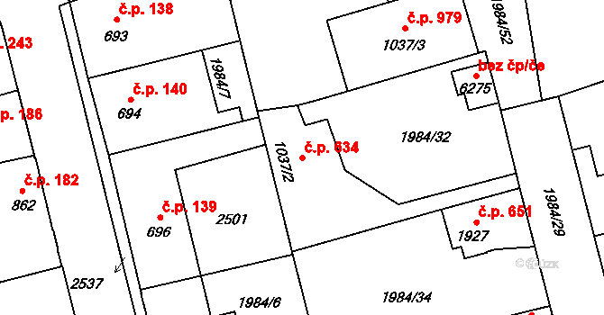 Beroun-Závodí 634, Beroun na parcele st. 1037/2 v KÚ Beroun, Katastrální mapa
