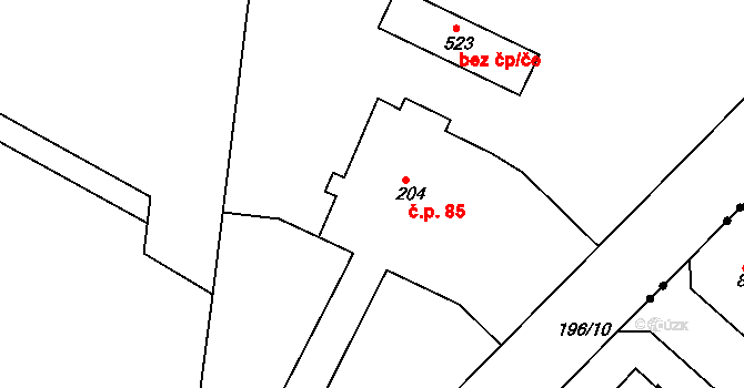 Byškovice 85, Neratovice na parcele st. 204 v KÚ Byškovice, Katastrální mapa