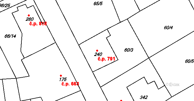 Rudná 791 na parcele st. 240 v KÚ Hořelice, Katastrální mapa